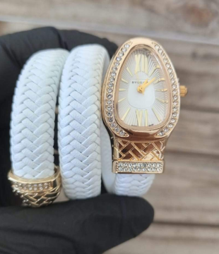 bvlgari leather white  gold