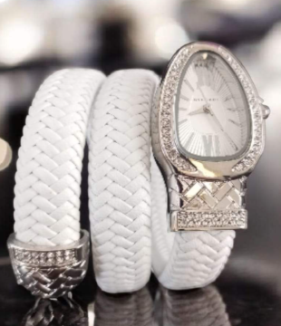 bvlgari leather white silver